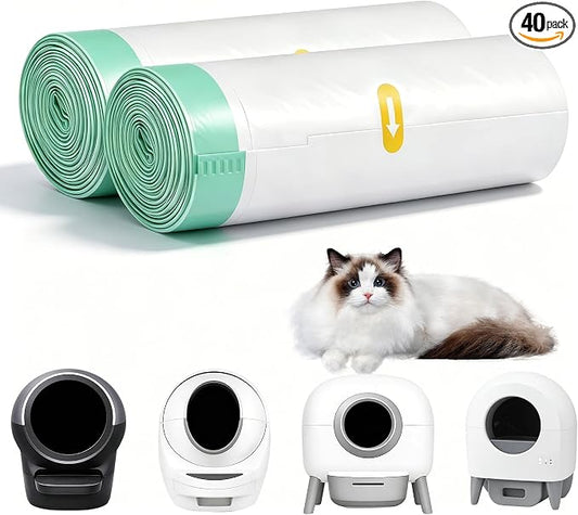 Thickened Automatic Cat Litter Box Liner Bag, 40 Count 26"×16", Extra Thick Leakproof, Tear-Resistant, Heavy Duty Enhanced Load-Bearing Strength, Fit for Litter Robot 3&4 Cat Litter Bags