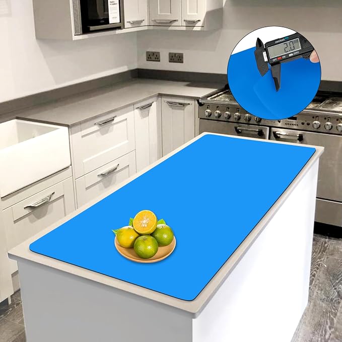 2MM Extra Thick Large Silicone Mat, 47.2"x23.6"*0.08" Silicone Mats for Kitchen Counter, Non-slip Heat Resistant Mat, Kitchen Counter Mat, Waterproof Countertop Protector for Craft (Bright Blue)