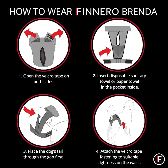 FINNERO Brenda Reusable Dog Diaper, Leak-Proof, Adjustable, Heat & Incontinence Protection, XS – Gray