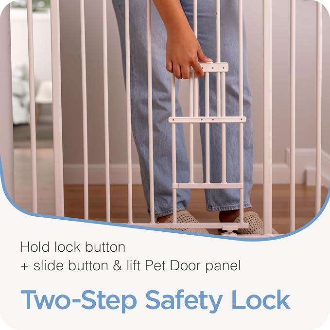 Perma Child Safety 30-inch Tall Extra Wide Metal Baby Gate with Small Pet Door, Easy Fit, Pressure Mounted Fits Openings up to 44-inches, Includes 4-inch and 8-inch Extensions