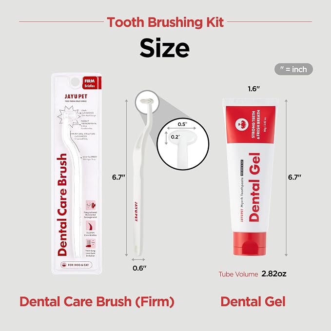 JAYU PET Firm Bristles Tooth Brushing Kit - Dental Gel 1ea + Dental Care Brush 1ea | Teeth Cleaning & Breath Freshener, Removing Plaque and Tartar, Pet Dental Hygiene, Dog Easy Teeth Brushing