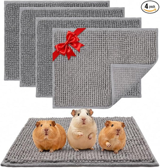 Guinea Pig Cage Liner, 4 PCS Washable Guinea Pig Bedding Fleece Mat, Reusable Pee Pads for Small Animals, Bunny Rabbit Hamster Chinchilla Cage Accessories 16x12 Inch Gray