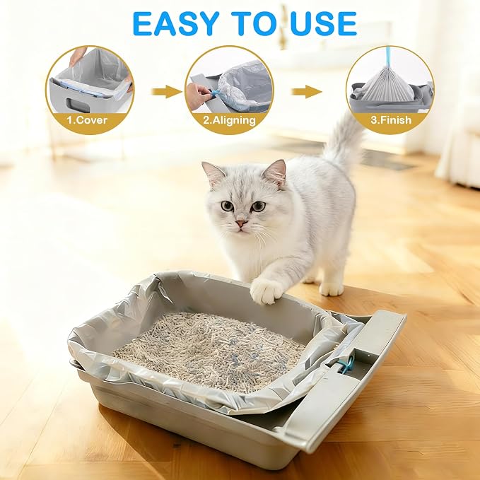 120 Count Cat Litter Box Bags Compatible with NeakM1 and Petpiv Autoscooper 11 Open-Top Self-Cleaning Cat Litter Boxes, Heavy Duty Leak-Proof Drawstring Cat Litter Bags, 27" x 13"