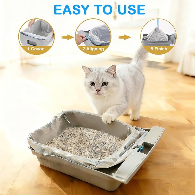 100 Count Cat Litter Box Bags Compatible with NeakM1 Petpiv Autoscoper 11 Open-Top Self-Cleaning Cat Litter Boxes, Heavy Duty Leak-Proof Drawstring Handle Cat Litter Box Liners, 27" x 13"