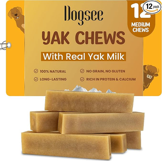Dogsee Original Himalayan Yak Chews for Dogs 2lb (Medium - 12 Bars) .100% Natural, 60% Protein, Dog Treats for Medium Breed Dog Chews Long Lasting for Aggressive Chewers