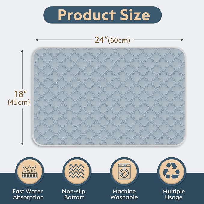 FunFurry Washable Pee Pads for Dogs - 2 Pack Reusable Pee Pads，Waterproof Puppy Pads，Pet Training Pads，Super Absorbent with Dog Paw Shape Non-Slip Backing (Light Grey, 18" X 24" - 2 Pack)