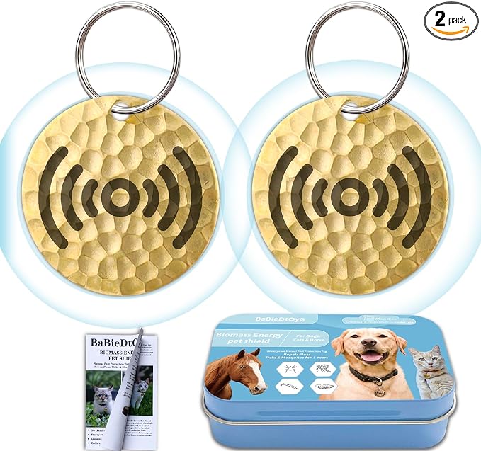 Natural Flea & Tick Repellent Collar Pendant for Dogs & Cats –12-Month Water-Resistant Biomass Energy Pet Shield – Safe for Pets When Used as Directed – Gift Ready (One Size- 2packs)