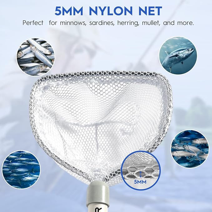 BasicGear Compact Baitwell Net for Live Bait – Soft Nylon Mesh, Aluminum Frame, EVA Non-Slip Grip & Anti-Drop Rope