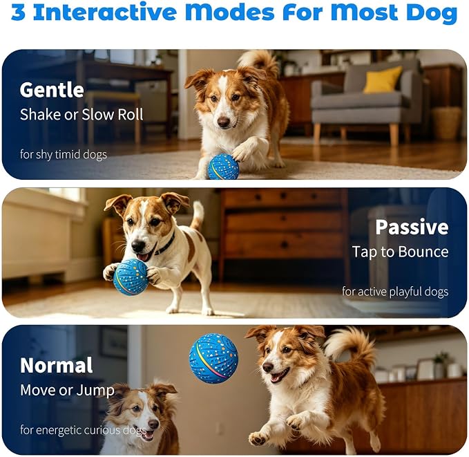 Smart Interactive Dog Toys Ball-Automatic Bouncing,3 Play Modes,E-TPU Material&Bite-Resistant,IP54 Waterproof，Automatic Rolling Balls Toy with Colorful Lights for Small Medium Dogs to Keep Them Busy
