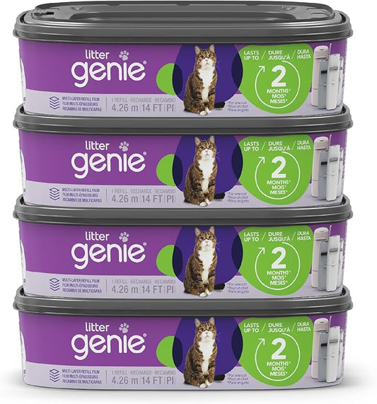 Litter Genie Refill Bags | Standard 4-Pack, 56 total ft | Up to 8 Months of Supply | Ultimate Odor Control Cat Litter Bags