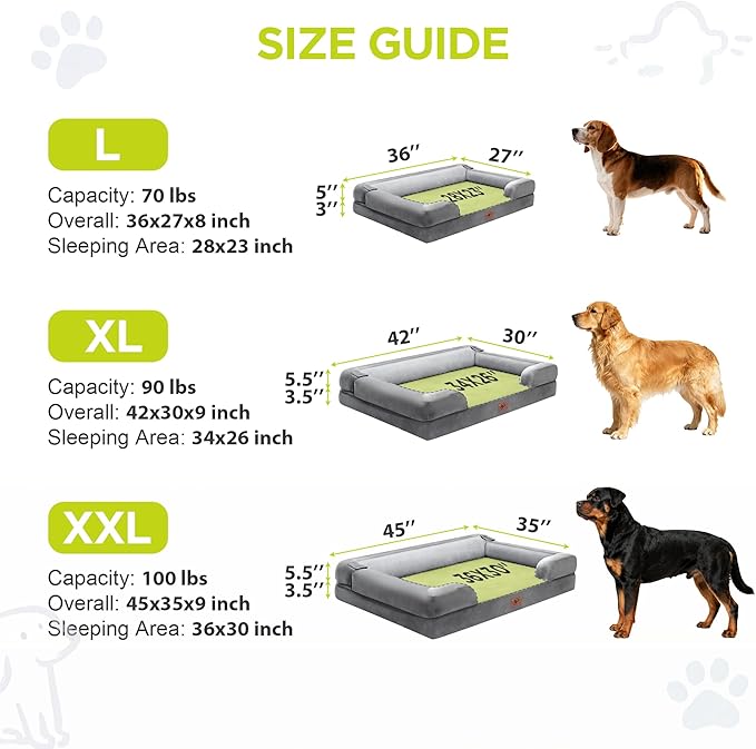 Orthopedic Dog Bed for Extra Large Dogs, XXL Waterproof Egg Crate Memory Foam Pet Bed Bolsters Dog Couch with Washable Cover & Non-Slip Bottom, 45 x 35