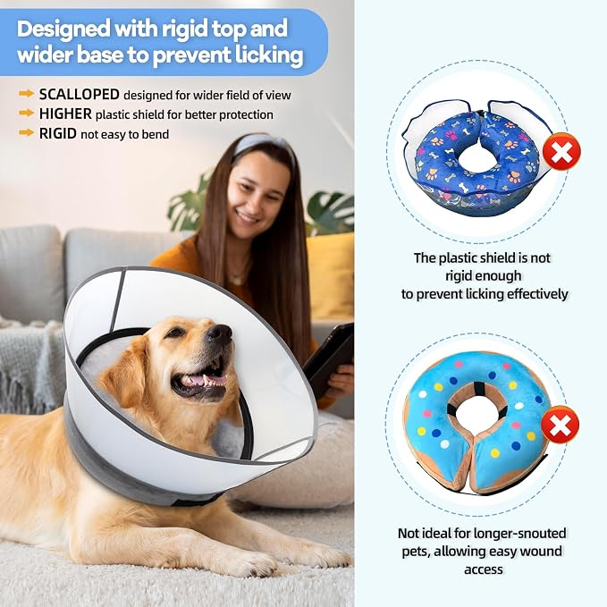 2-in-1 Upgraded Inflatable Dog Cone Collar with Detachable Anti-Licking Shield, Soft (M, Black)