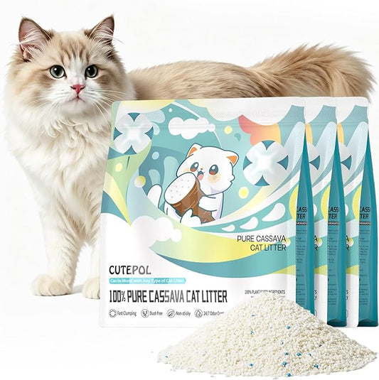 Cassava Clumping Cat Litter, Non Sticking, Rapid Clumping, Water Absorbent, Dust-Free, 16.5lb (3 Pack of 5.5lb Bags)