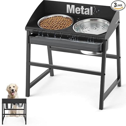 Spill Proof Tilted Elevated Dog Bowls for Large Breed, 15“ Tall Raised Dog Bowl with Stand, Stainless Steel Dog Food Bowl & Water Bowl Set for Indoor & Outdoor Use, Easy Clean Large Dog Bowl Dog Dish