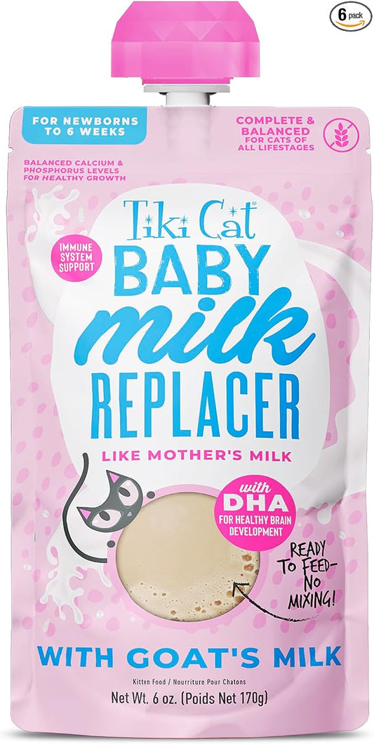 Tiki Cat Baby Milk Replacer, Goat Milk, 6 oz. Spout Pouch (6 Count)