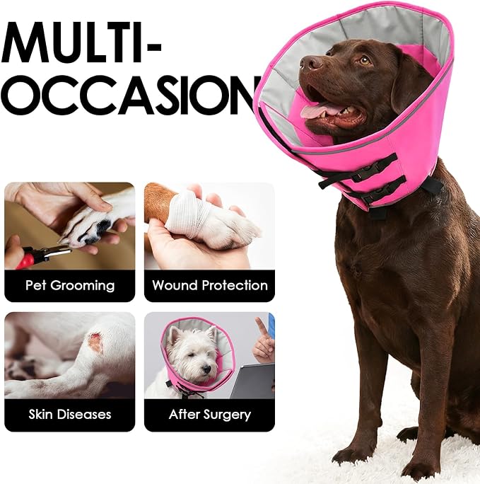AOFITEE Soft Dog Cone Collar, Adjustable Dog Cones Alternative for Small Dogs, Cone for Dogs to Stop Licking, Elizabethan Recovery Cones After Surgery with Quick Release Buckle(PinkGrey,Small)