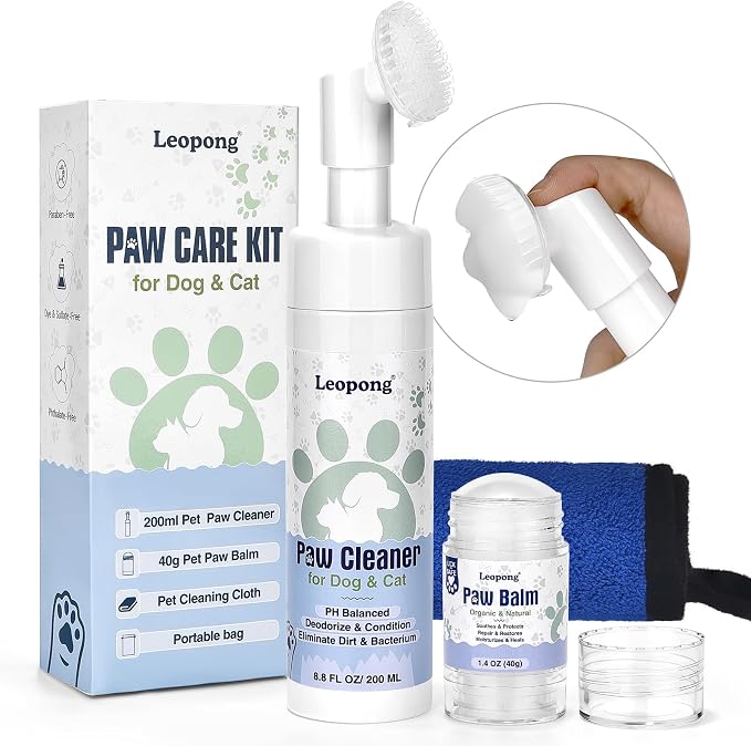 Leopong Dog Paw Care Kit- 2 Pack Dog Paw Cleaner for Dogs Large Medium Small XL Breed-Dog Paw Balm for Heals - Repairs & Restores Dry - Cracked Paws & Nose Dog Paw Protector for Pet Foot Washer Care