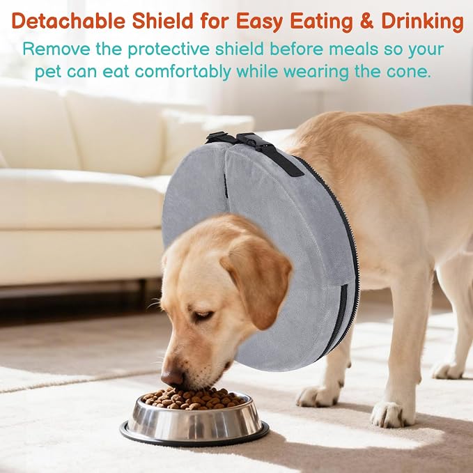 Sponge Dog Cone After Surgery, No Inflation Required Dog Donut Collar to Stop Licking, Inflatable Cone Alternatives for Large Pets, Soft Recovery Collar with Protective Shield (Grey, XL)