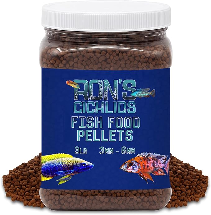 RON'S CICHLIDS African Cichlid Fish Food, Premium Tropical Fish Food Pellets with Protein, Veggies & Fruits for Healthier, Brighter & Bigger Tropical Fish & Cleaner Tanks, Big Boy Blend, 3 LB