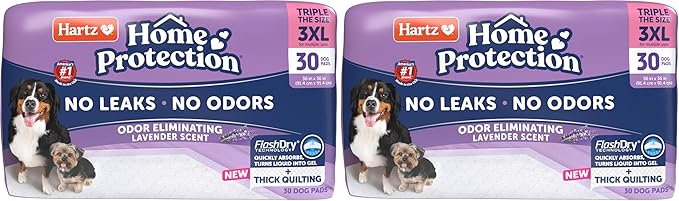 Hartz Home Protection Lavender Scented Dog Pads, 3XL 30 Count, Super Absorbent & Won't Leak, Odor Eliminating (Pack of 2)