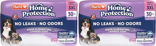 Hartz Home Protection Lavender Scented Dog Pads, 3XL 30 Count, Super Absorbent & Won't Leak, Odor Eliminating (Pack of 2)