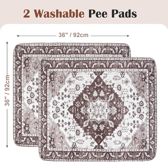 Washable Pee Pads for Dogs 2 Pack Reusable Puppy Training Pads 36"x36" Super Absorbent Waterproof Dog Training Pads, Non-Slip Potty Pads Whelping Pads Litter Mat Pet Supplies - Brown Medallion