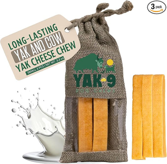 Yak9 Himalayan Yak Cheese Dog Chews | No Hide Dog Chews Long Lasting | High Protein, Non GMO, Gluten & Grain Free | Yak & Cow Milk Natural Dog Chew | Small, 3 PC