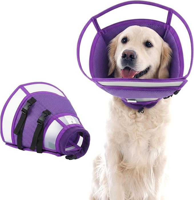 Soft Cone for Large Dogs to Stop Licking - Adjustable Recovery E-Collar for After Surgery, Neuter & Wound Protection,Lightweight Breathable Pet Elizabethan Collar to Prevent Biting (Purple, XL)