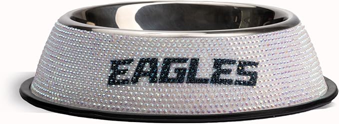 The Memory Company Officially Licensed Stainless Steel Pet Bowl, Premium Bling Team Logo Dog & Cat Food & Water Dish, Non-Slip Rubber Base, for Large/Small Breeds