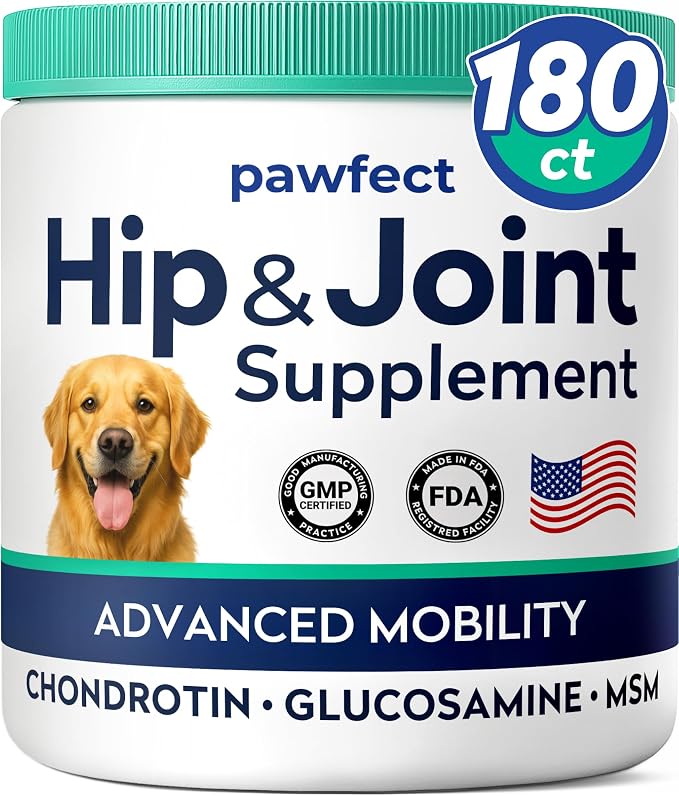 PAWFECTCHEW Glucosamine Dog Treats for Picky Eaters - Joint Supplement w/Chondroitin, MSM, Omega-3 - Joint Pain Relief - Advanced Formula - Chicken Flavor - 180 Ct - Made in USA