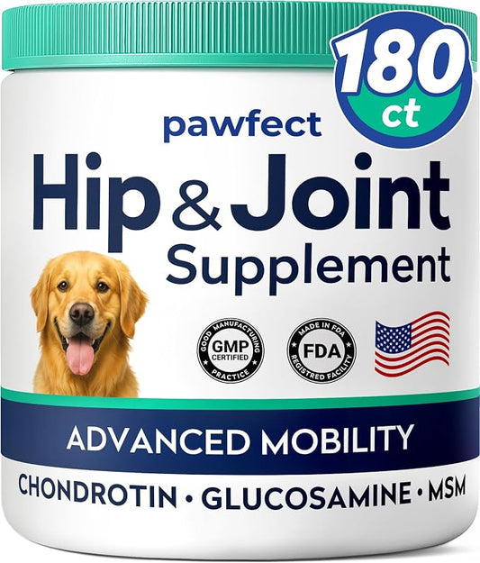 PAWFECTCHEW Glucosamine Dog Treats for Picky Eaters - Joint Supplement w/Chondroitin, MSM, Omega-3 - Joint Pain Relief - Advanced Formula - Chicken Flavor - 180 Ct - Made in USA