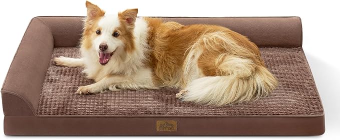 COZY KISS Orthopedic Dog Bed for Extra Large Dog 44x32 inch, XL Pet Sofa, Bolster Foam Bed with Sides, Non-Slip and Egg-Crate Big Dog Couch Bed with Washable Removable Cover, Brown