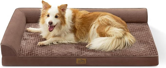 COZY KISS Orthopedic Dog Bed for Extra Large Dog 44x32 inch, XL Pet Sofa, Bolster Foam Bed with Sides, Non-Slip and Egg-Crate Big Dog Couch Bed with Washable Removable Cover, Brown