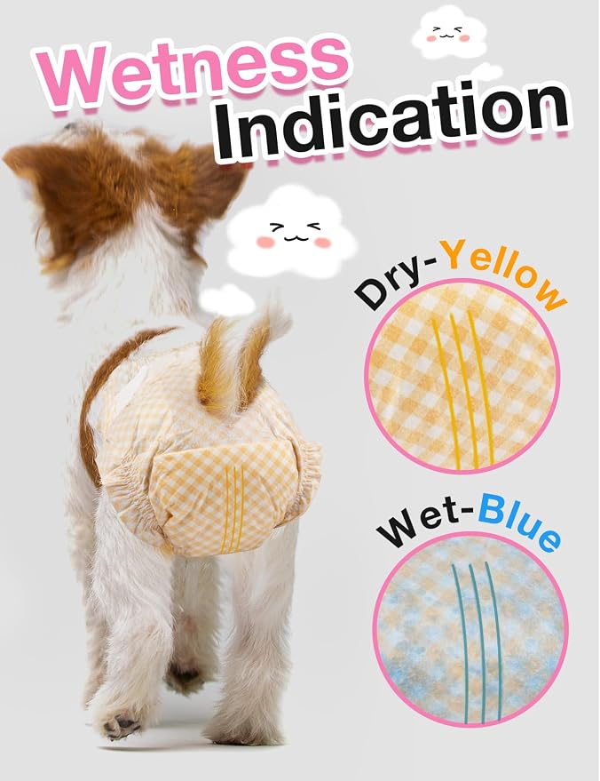 Dono Dog and Cat Diapers Female-60PCS, Disposable Female Dog Period Diaper for Heat with Wetness Indicator, Super Absorbent Doggie Puppy Diapers Female for XXS,Small Medium Large Dogs