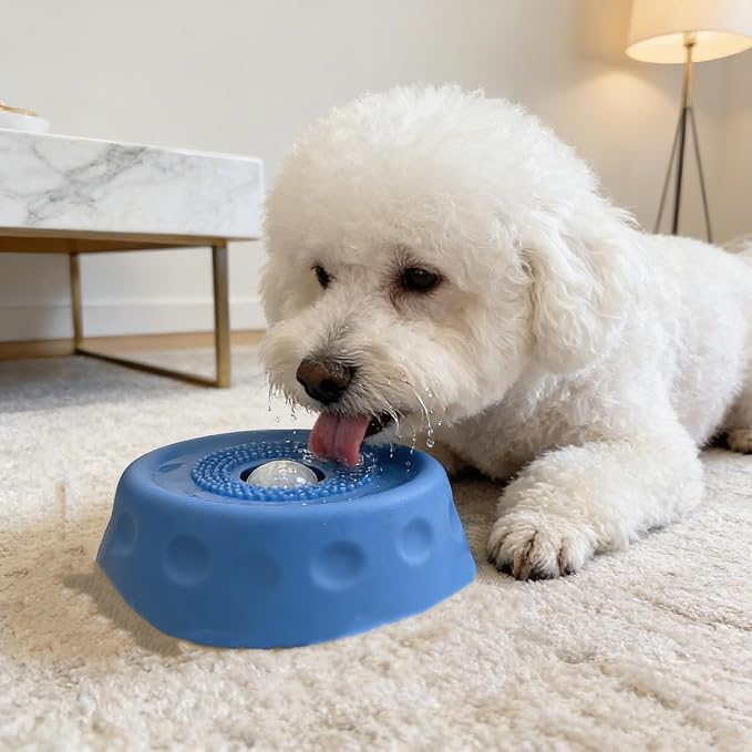 Dog Lick Bowl with Ball,Lick Ball Bowl for Dogs,Dog Licking Bowl with Rolling Ball,Slow Feeder Ball Bowl to Slow Pet Eating,Rolling Ball Dog Bowl Give Pet More Time to Enjoy Eating. (Blue)