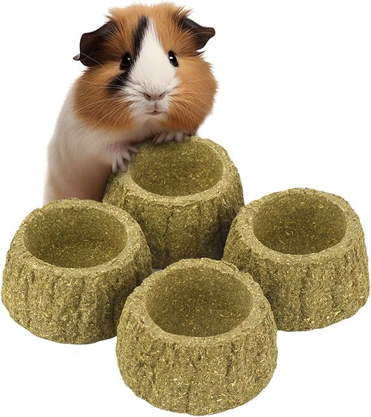 Evergreen Pet Supplies Edible Chew Bowl - Dental Support & Guinea Pig Toys - Treat Play with Edible Bowls for Rabbits - Durable Chew Toy for Small Pets - Pack of 4, Green & Brown