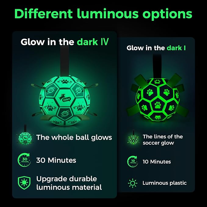 QDAN Glow in the Dark Dog Ball, Light Up Dog Toys, Luminous Glow Soccer Ball for Dogs, Outdoor Dog Toys, Doggy Water Toy, Puppy Birthday Gifts for Small Medium (6 Inch)