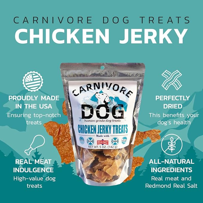 Carnivore Dog Treats, Human Grade, Real Chicken Breast Made with Real Salt, No Additives - Healthy, Chewy, Training Snacks for All Breeds, Chicken Jerky, Pack of 3