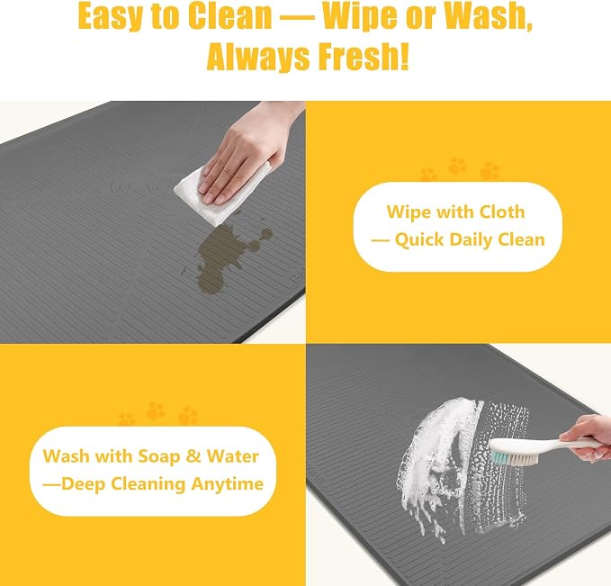 Lorvain 45" x 30" Cat Food Mat, Extra Large Silicone Pet Feeding Mat with Raised Edges, Pet Placemat for Cat Dog Food and Water Bowl Waterproof, Non-Slip, Easy to Clean, Floor Protection, Dark Grey