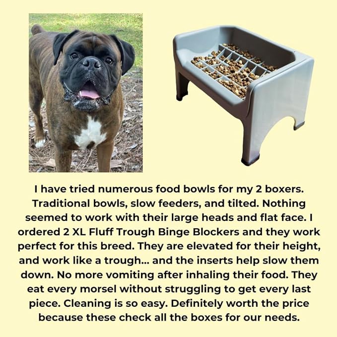 Fluff Trough XL Binge Blocker – Elevated Slow Feeder Dog Bowl with Silicone Slow Feeder Insert, Raised Dog Bowl & Food Container for Medium Large Dogs, Vet Recommended Elevated Dogs Dish (Gray)
