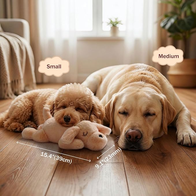 Fuzzwoof Remote Controlled Heartbeat Dog Toy, 8-Sounds & Heartbeat Simulation Plush Toy for Puppy Sleep Aid & Anxiety Relief, Crate Training, Rechargeable Calming Companion