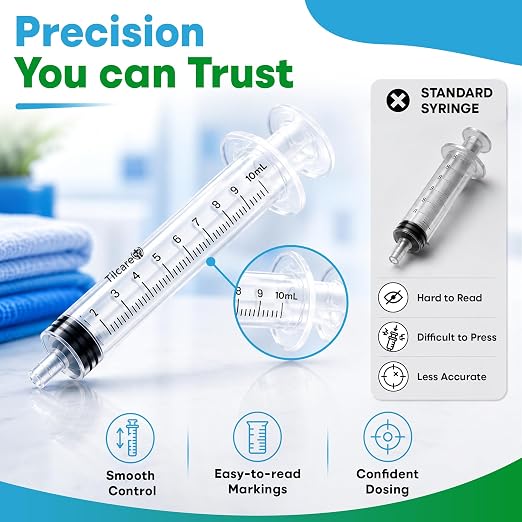 10ml Oral Dispenser Syringe with Cover 100 Pack by Tilcare - Sterile Plastic Medicine Droppers for Children, Pets & Adults – Latex-Free Medication Syringe - Syringes for Glue and Epoxy