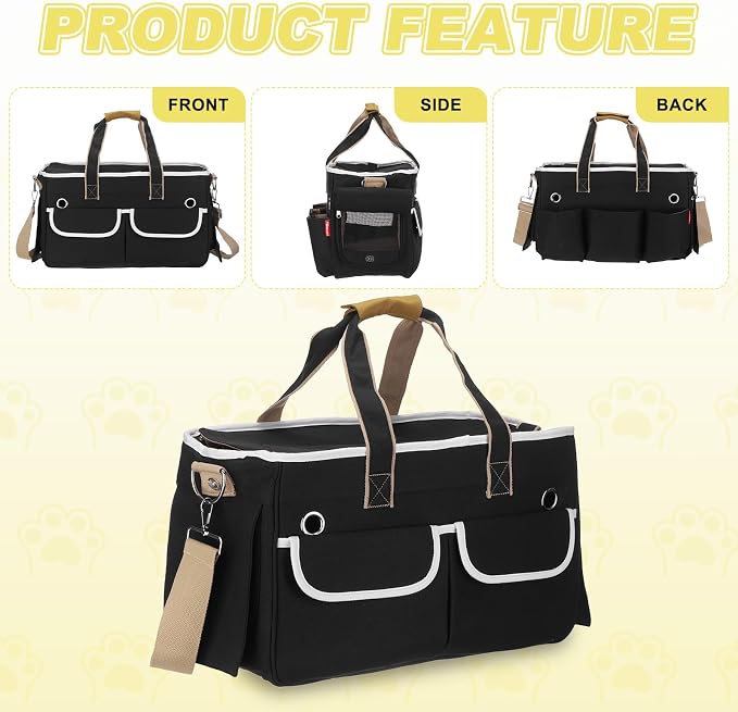 Cat Carrier for Pet, Rollable Cover, Breathable Dog Carrier Cat Carrying Case Pet Travel Bag Up to 16.5 lbs (Black), Intended for Hiking/Camping/Traveling