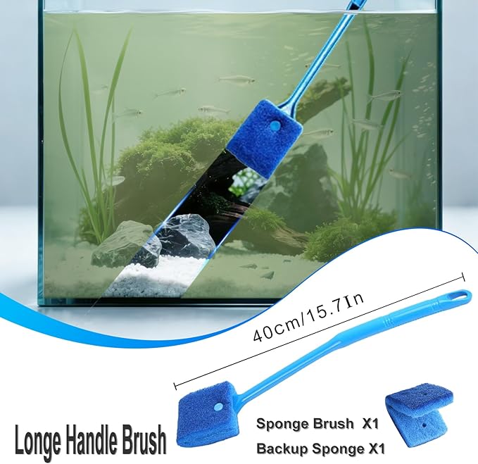 Carefree Fish Aquarium Gravel Cleaner 15~30In with 6Ft Water Hose Fish Tank Water Changer Sand Vacuum with Skimmer Net and Long Handle Sponge Brush Algae Scraper