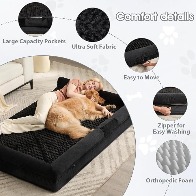 BFPETHOME Orthopedic Washable Dog Beds Large Sized Senior Dog for Comfy Sleeping with Removable Cover, Waterproof Big Soft Pet Couch Bed for Dogs Rerlax