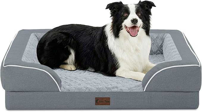 Orthopedic Dog Beds for Medium Sized Dogs 35x22 Inch, Medium Waterproof Memory Foam Dog Sofa Bed with Removable Washable Cover Pet Couch with Bolster, Grey