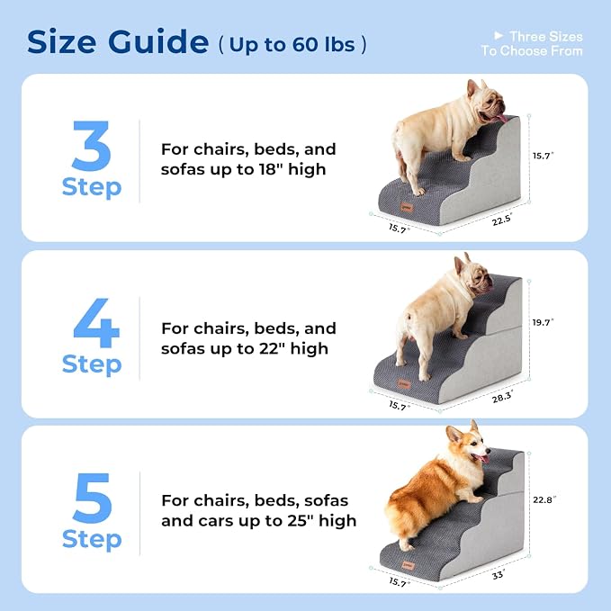 ZOMISIA Dog Stairs for High Beds - Pet Stairs Ramp for Couch, 35D Foam Dog Steps for Small to Large Pets, with Non-Slip Bottom Brown, 5 Steps