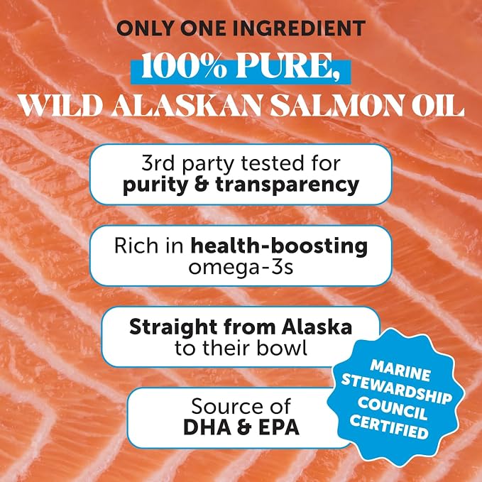 Wild Alaskan Salmon Oil for Dogs & Cats - Omega-3 Fish Oil with EPA + DHA Omega Fatty Acids, Sockeye Salmon, Skin & Coat Support, Pure Food Topper, Supports Joints, Brain & Heart Health - 16 oz