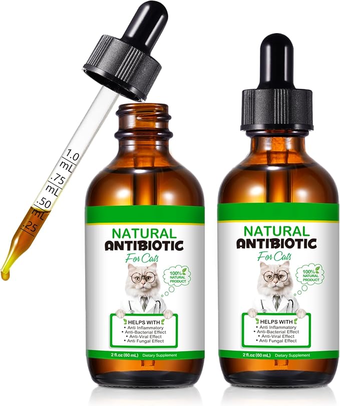 VOSIFSDIY Cat Antibiotics, Antibiotics for Cats, Natural Cat Multivitamin Herbal Supplements 60ml-2pcs
