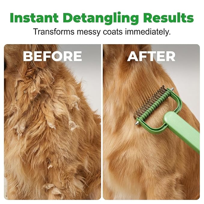 Pet Grooming Brush, 2026New Double Sided Dematting Comb for Cats & Dogs, Undercoat Rake, Gentle Matt Remover Detangler for Long Thick Hair Pets, Easy Grip Fur Remover Comb, Deshedding Brush (2PCGreen)